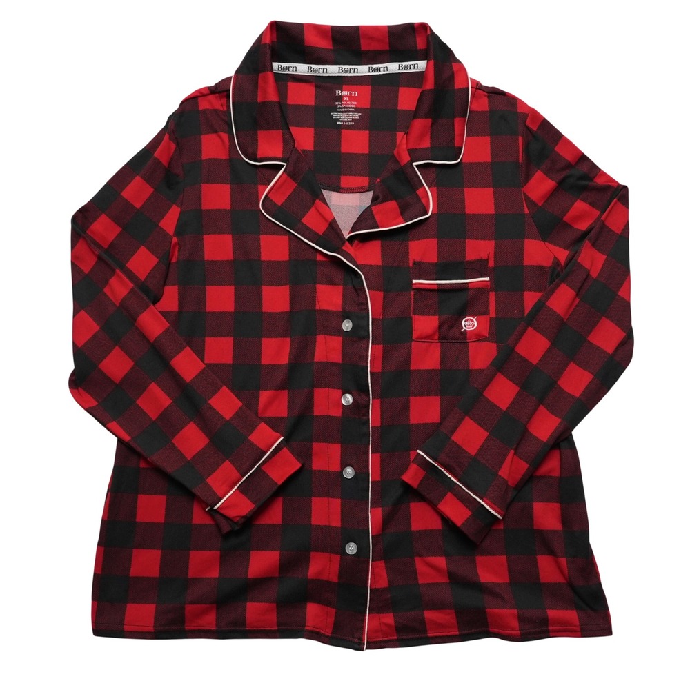 Born Buffalo Plaid Pajama Top Womens XL Red Black Sleepwear Shirt NWT